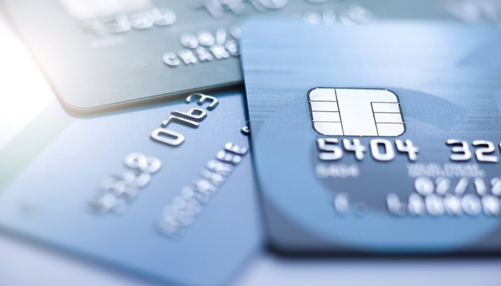 Finance concept,Selective focus microchip on Credit card or Debit card.
