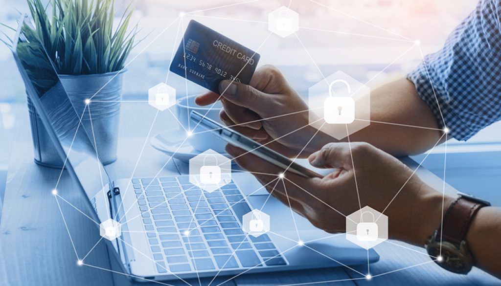 Credit card data security unlock payment shopping online on smar