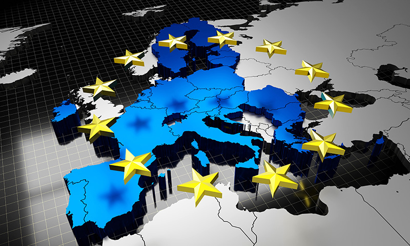 European Union map and flag - 3D illustration
